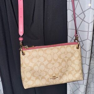 Coach Signature Beige and Pink Crossbody Bag